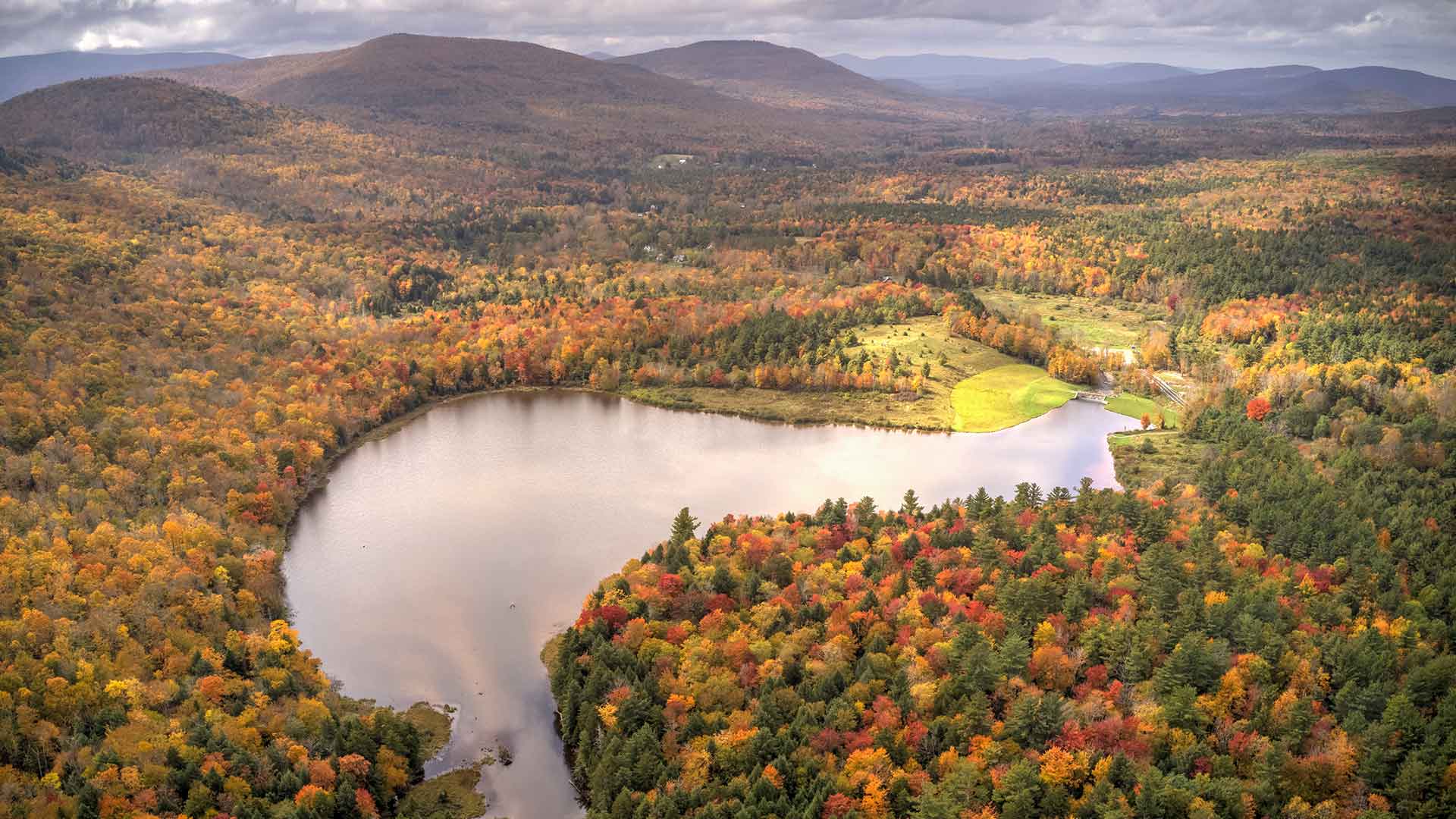 Aerial view of Lake Colgate area in Fall