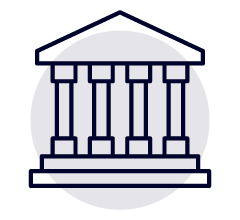 line icon on blue circle - law building